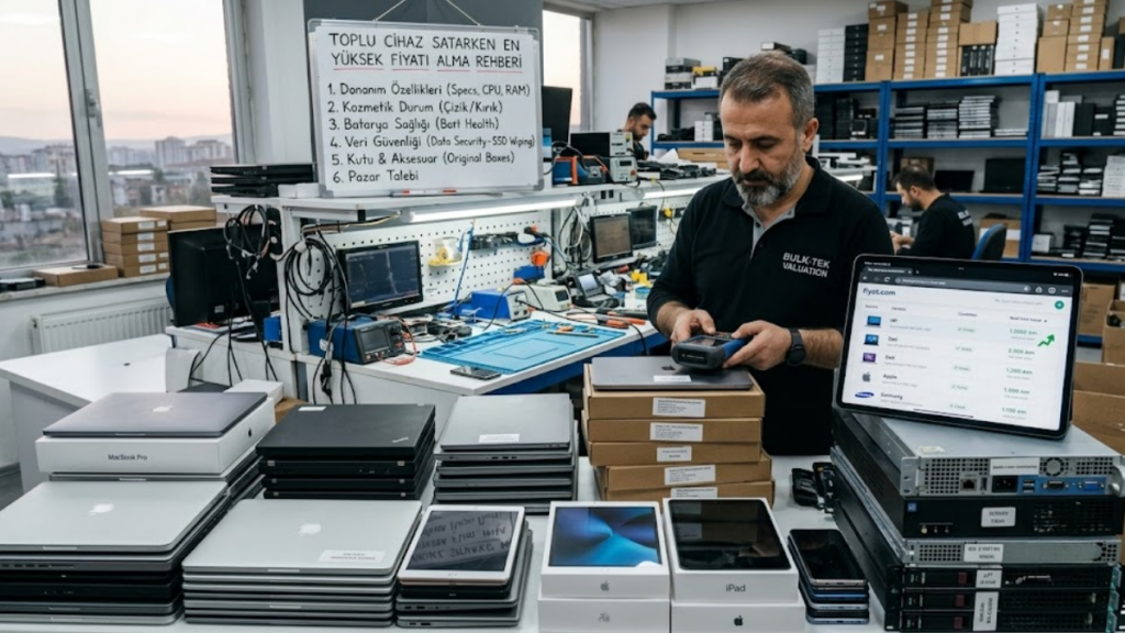 İkinci el bilgisayar alan yerler arasında kurumsal alıcı: şirket laptop ve tablet lotunun değerleme ekranında incelenmesi